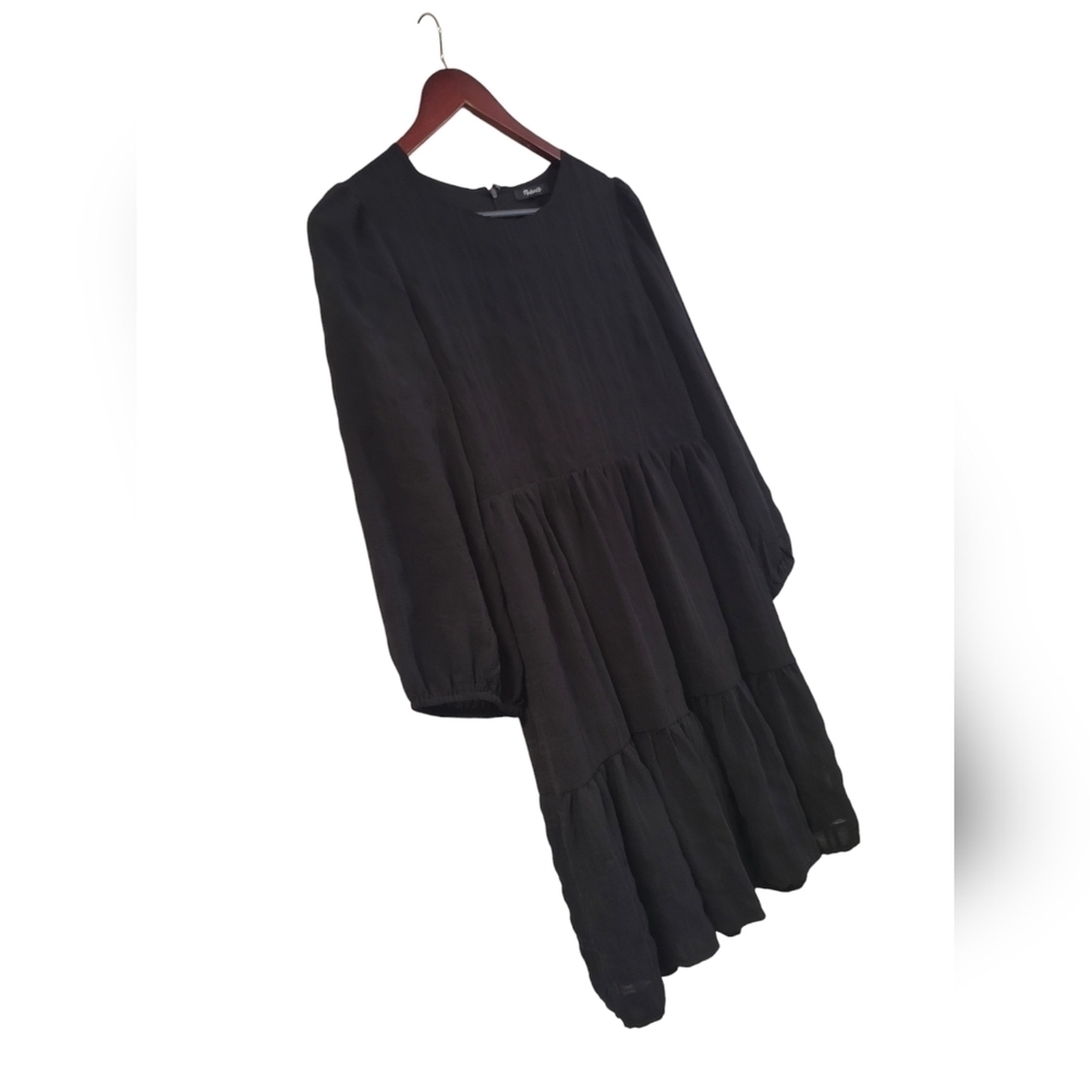 NWOT Madewell Black Puff Sleeve Ruffle Hem Mini Dress Size 4 - Picture 4 of 7